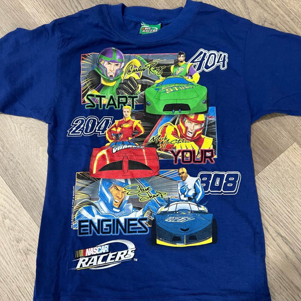 VINTAGE 90s RARE YOUTH NASCAR Racers Graphic Tee- SM BLUE